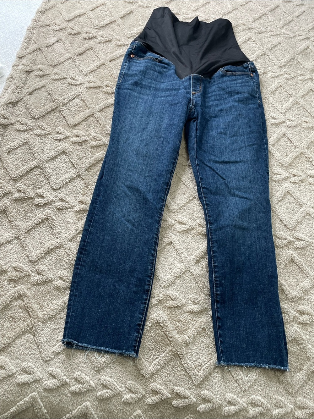 LOFT Dark Blue Straight-Leg Maternity Jeans with  Panel Sz 4 Casual‎
